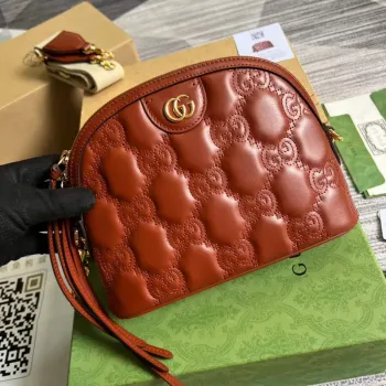 Gucci 702229 GG matelassé kožená kabelka přes rameno Světle hnědá