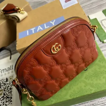 Gucci 702229 GG matelassé kožená kabelka přes rameno Světle hnědá