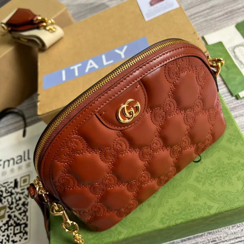 Gucci 702229 GG matelassé kožená kabelka přes rameno Světle hnědá