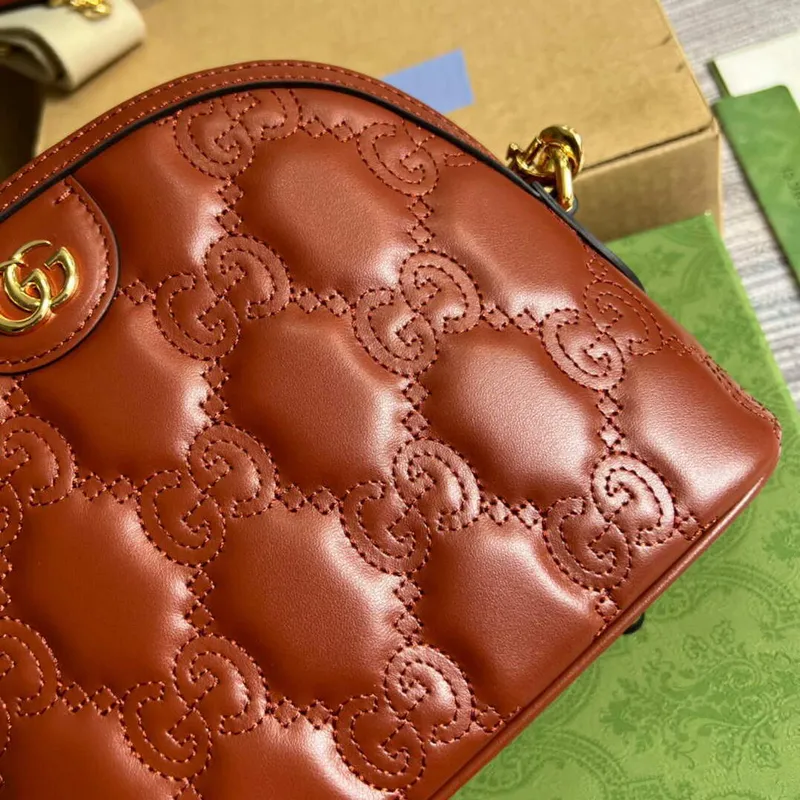 Gucci 702229 GG matelassé kožená kabelka přes rameno Světle hnědá