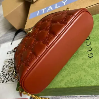 Gucci 702229 GG matelassé kožená kabelka přes rameno Světle hnědá