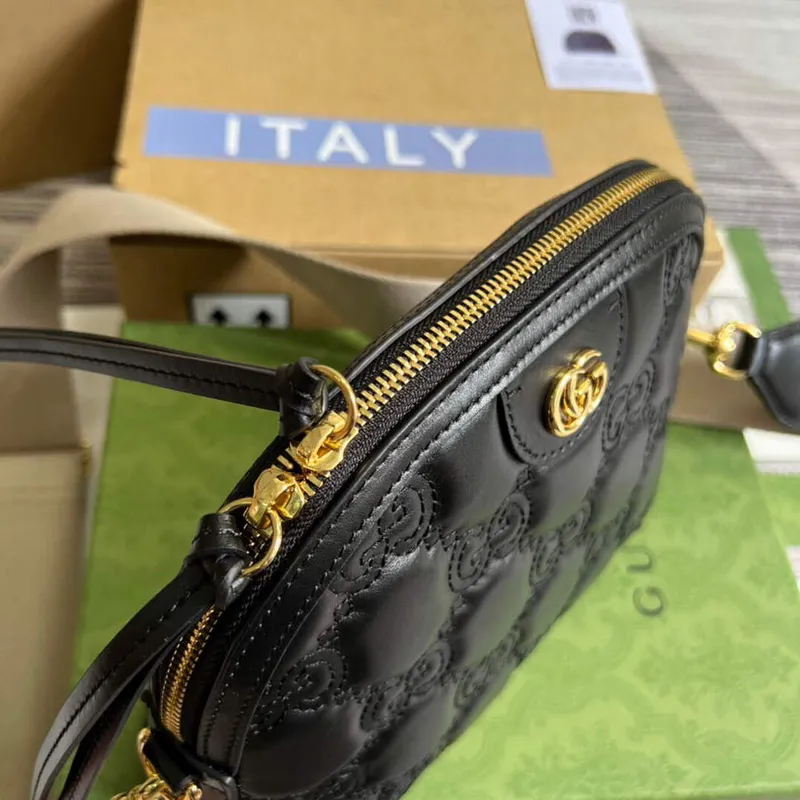 Gucci 702229 GG matelassé kožená kabelka přes rameno Černá