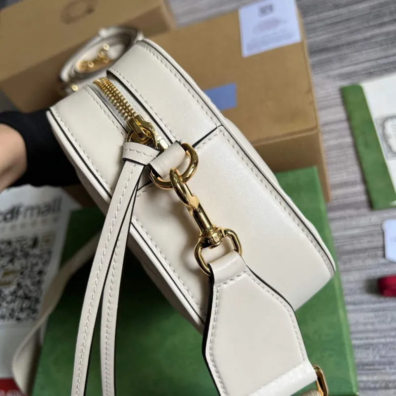 Gucci 702234 GG Matelassé Kožená Kabelka přes Rameno Bílá