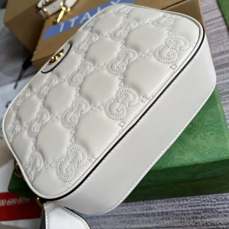 Gucci 702234 GG Matelassé Kožená Kabelka přes Rameno Bílá