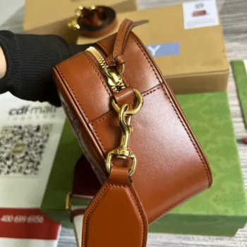 Gucci 702234 GG Matelassé kožená kabelka přes rameno světle hnědá