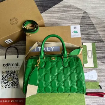 Gucci 702242 GG matelassé kožená kabelka přes rameno Jasně zelená