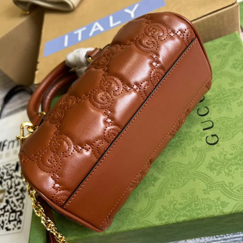 Gucci 702251 GG matelassé kožená taška s horním uchopem Hnědá