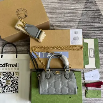 Gucci 702251 GG matelassé kožená taška s horním uchopem Prašná šedá