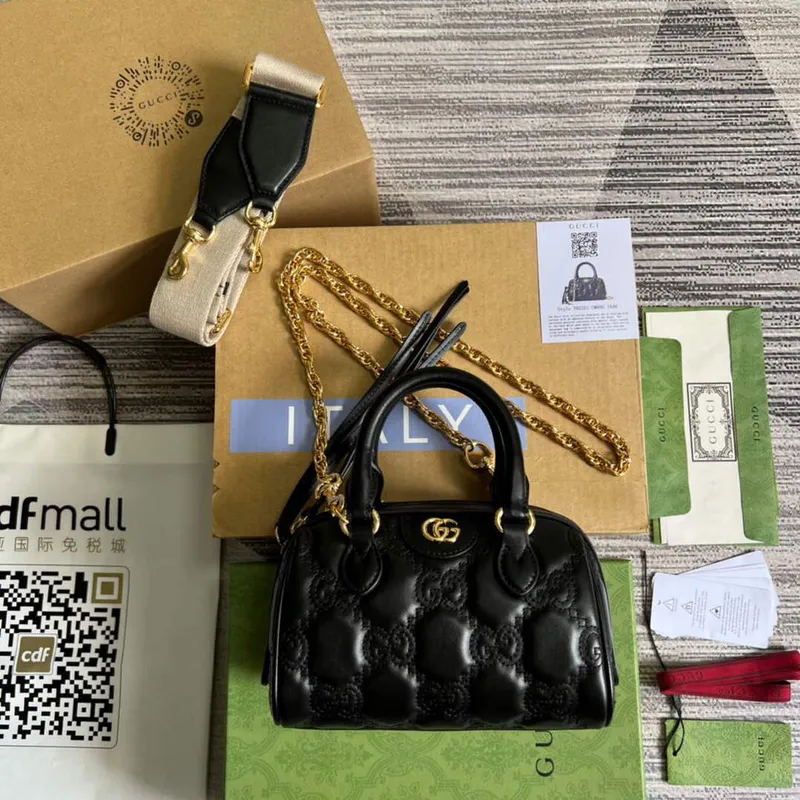 Gucci 702251 GG matelassé kožená taška s horním uchopem Černá