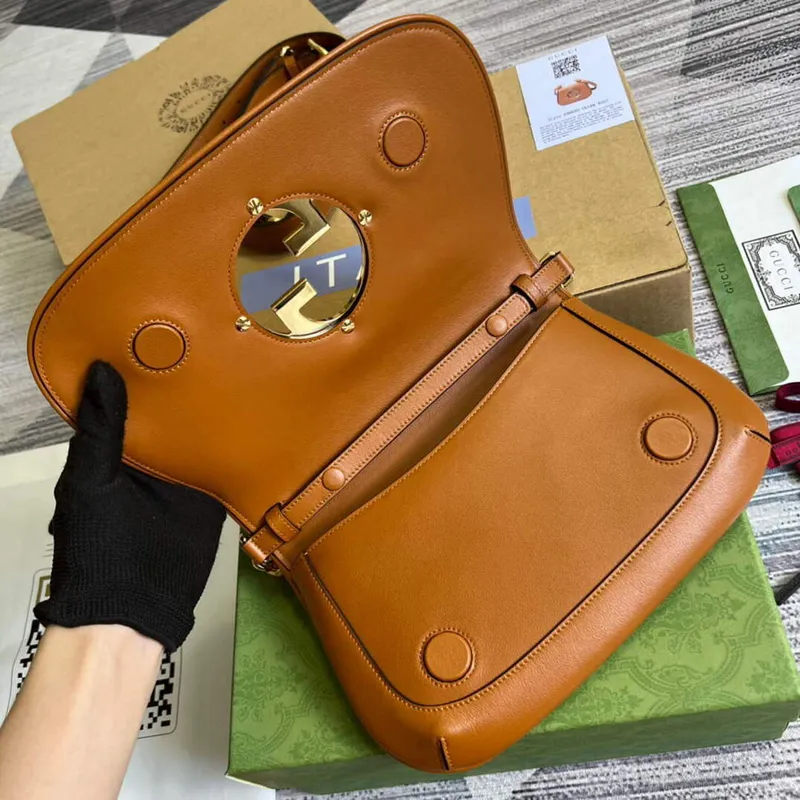 Gucci 699268 Gucci Blondie kožená taška přes rameno Světle hnědá