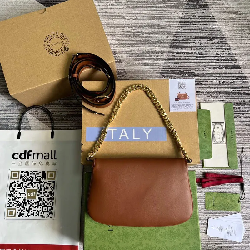 Gucci 699268 Gucci Blondie kožená taška přes rameno Hnědá