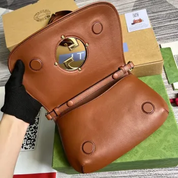 Gucci 699268 Gucci Blondie kožená taška přes rameno Hnědá