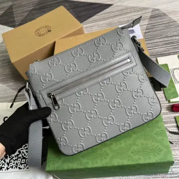 Gucci 406410 GG embosovaná malá messenger taška Šedá