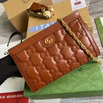 Gucci 702200 GG matelassé kožená kabelka přes rameno hnědá