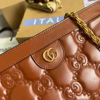 Gucci 702200 GG matelassé kožená kabelka přes rameno hnědá