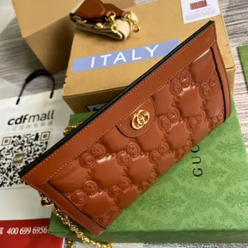 Gucci 702200 GG matelassé kožená kabelka přes rameno hnědá