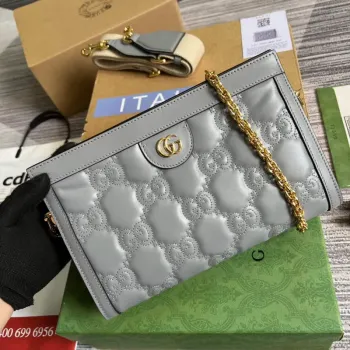 Gucci 702200 GG matelassé kožená kabelka přes rameno šedá