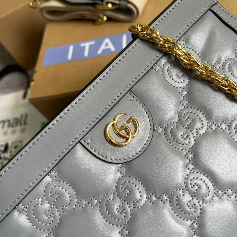 Gucci 702200 GG matelassé kožená kabelka přes rameno šedá