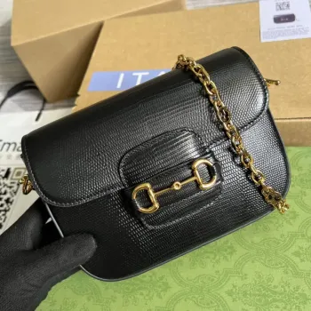 Gucci Horsebit 1955 mini taška z ještěrčí kůže 675801 černá kůže