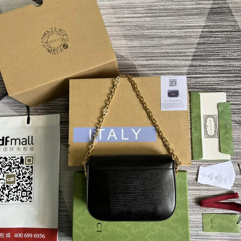 Gucci Horsebit 1955 mini taška z ještěrčí kůže 675801 černá kůže