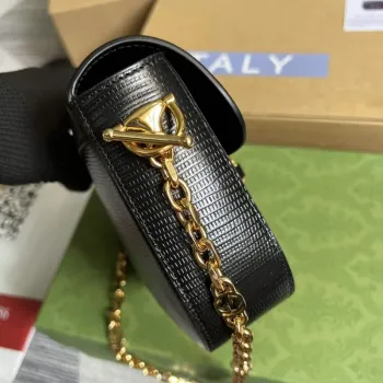 Gucci Horsebit 1955 mini taška z ještěrčí kůže 675801 černá kůže