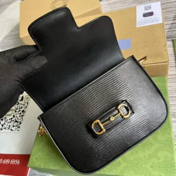 Gucci Horsebit 1955 mini taška z ještěrčí kůže 675801 černá kůže
