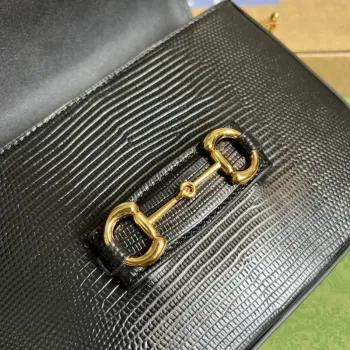 Gucci Horsebit 1955 mini taška z ještěrčí kůže 675801 černá kůže
