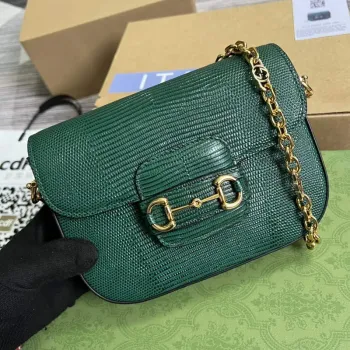 Gucci Horsebit 1955 mini taška z ještěrčí kůže 675801 zelená kůže