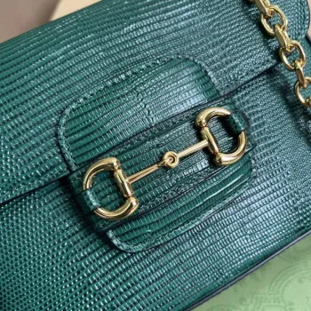 Gucci Horsebit 1955 mini taška z ještěrčí kůže 675801 zelená kůže