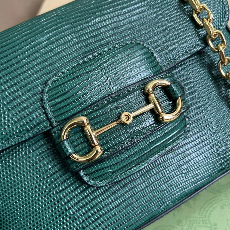 Gucci Horsebit 1955 mini taška z ještěrčí kůže 675801 zelená kůže