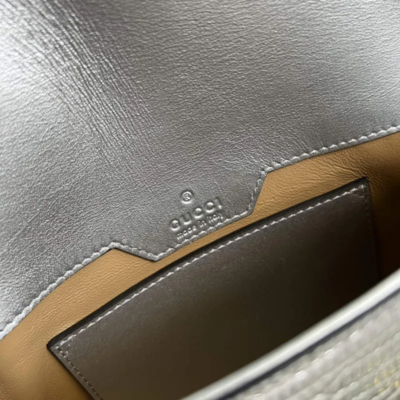 Gucci 675801 Horsebit 1955 mini taška z ještěrčí kůže stříbrná kůže