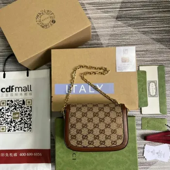 Gucci Horsebit 1955 GG mini taška 675801 Hnědá kůže