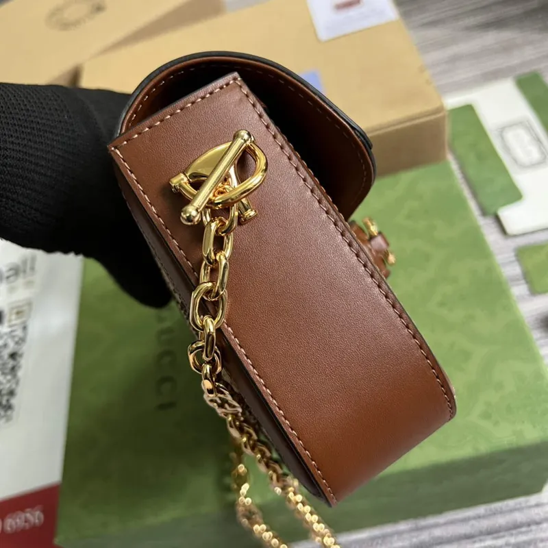 Gucci Horsebit 1955 GG mini taška 675801 Hnědá kůže