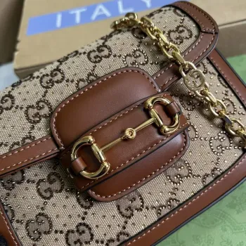 Gucci Horsebit 1955 GG mini taška 675801 Hnědá kůže