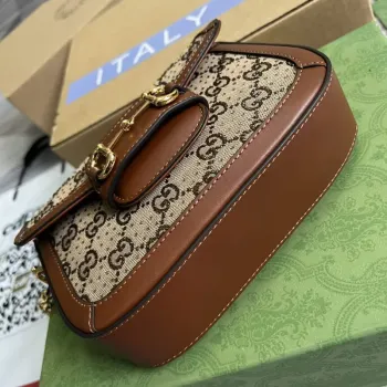 Gucci Horsebit 1955 GG mini taška 675801 Hnědá kůže