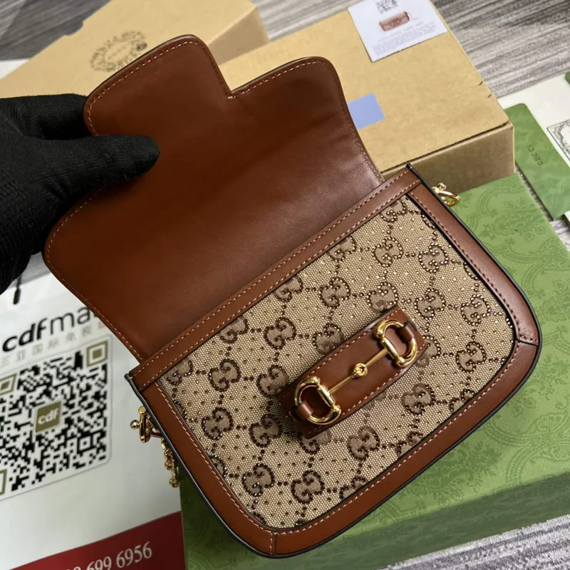Gucci Horsebit 1955 GG mini taška 675801 Hnědá kůže