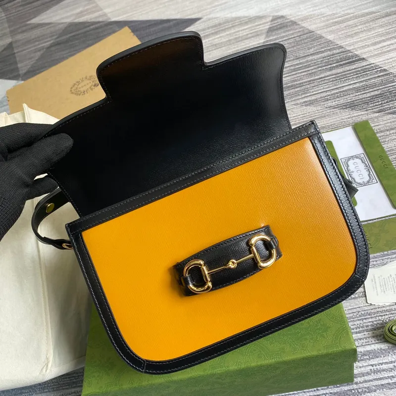 Gucci Horsebit 1955 ramenní taška 602204 žlutá s béžovou