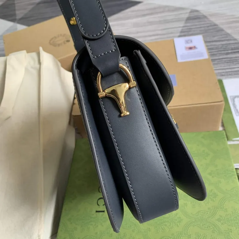 Gucci Horsebit 1955 ramenní taška béžová s černou kůží 602204