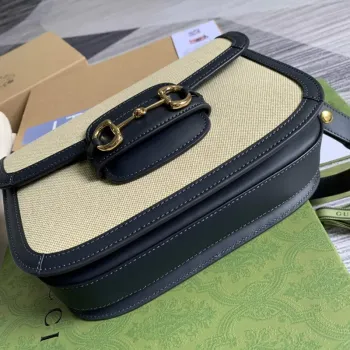 Gucci Horsebit 1955 ramenní taška béžová s černou kůží 602204