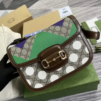 Gucci Horsebit 1955 ramenní taška béžová s hnědou kůží 602204