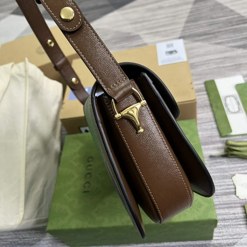 Gucci Horsebit 1955 ramenní taška béžová s hnědou kůží 602204