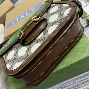 Gucci Horsebit 1955 ramenní taška béžová s hnědou kůží 602204