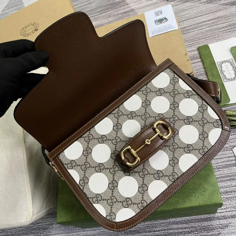 Gucci Horsebit 1955 ramenní taška béžová s hnědou kůží 602204