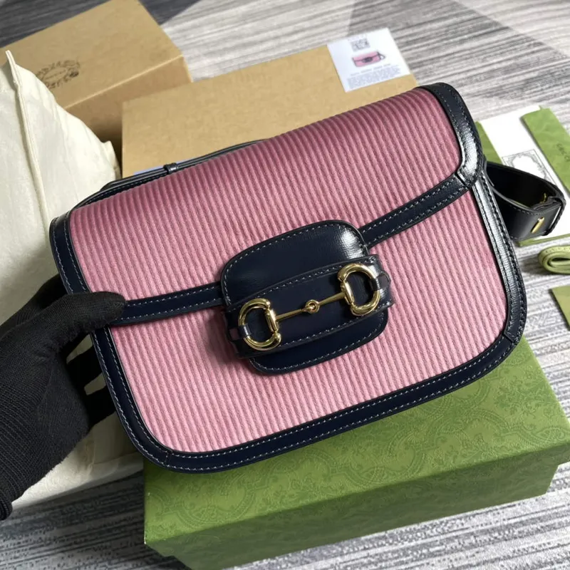 Gucci Horsebit 1955 malá taška 602204 Růžový kordurovým materiálem