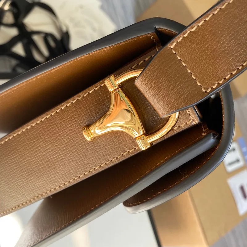 Gucci Horsebit 1955 ramenní taška 602204 Hnědá kůže