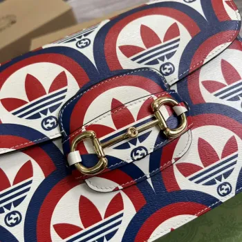 Gucci adidas x Gucci Horsebit 1955 ramenní taška 602204 modrá a červená kůže