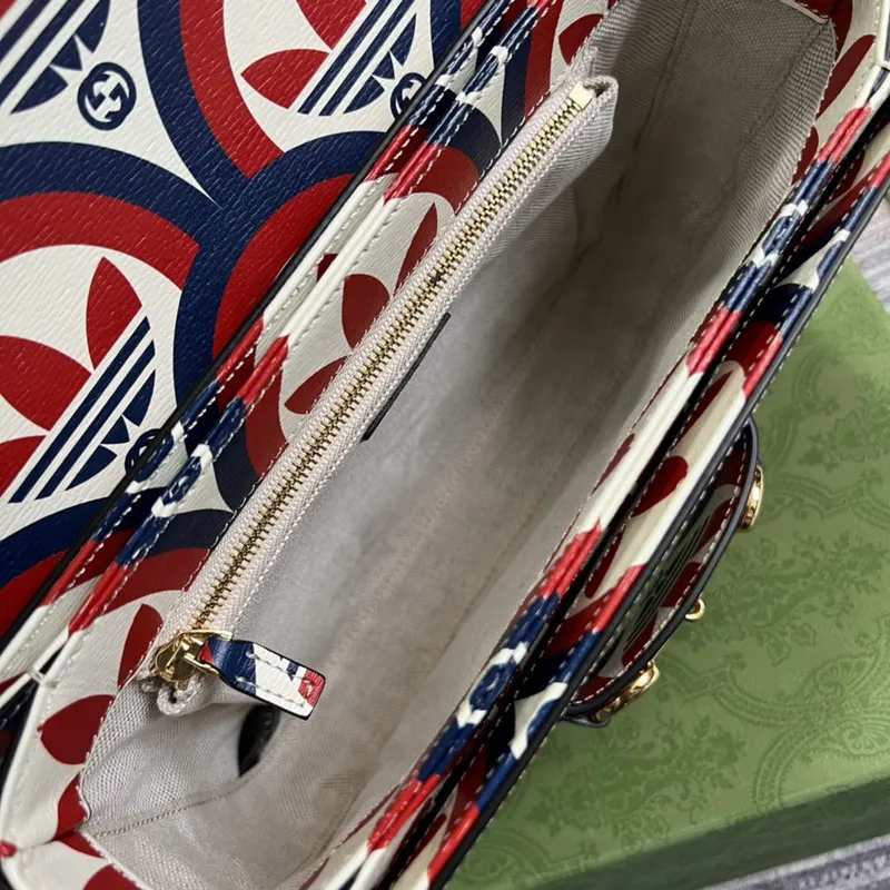 Gucci adidas x Gucci Horsebit 1955 ramenní taška 602204 modrá a červená kůže