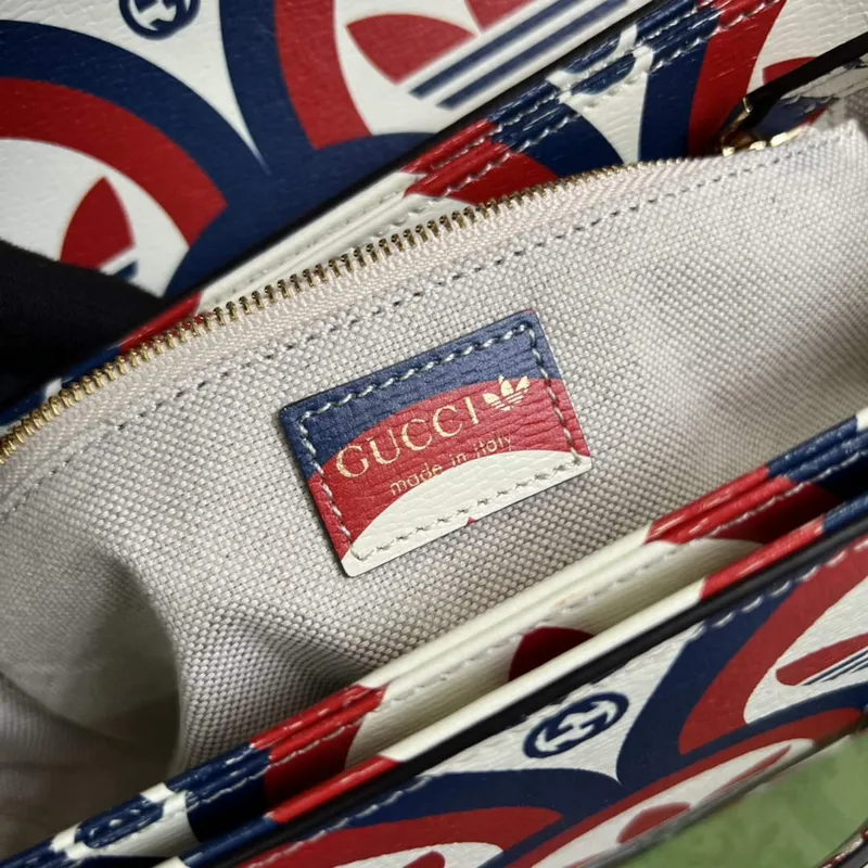 Gucci adidas x Gucci Horsebit 1955 ramenní taška 602204 modrá a červená kůže