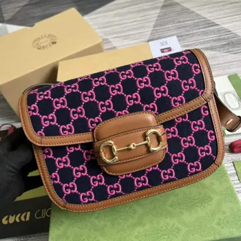 Gucci Horsebit 1955 ramenní taška 602204 švestková s hnědou kůží