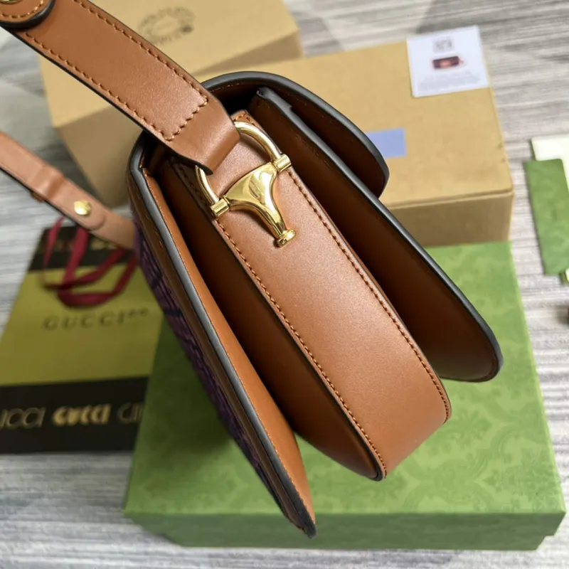 Gucci Horsebit 1955 ramenní taška 602204 švestková s hnědou kůží